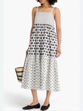 Tory Burch Black and White Polka Dot Floral Print Dress